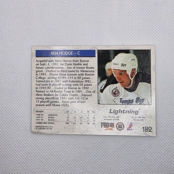 NHL 1992-93 Ken Hodge Tampa Bay Lightning #182 Pro Set Hockey Card - Picture 3 of 4